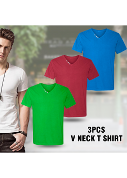 3 In 1 Bundle Offer High Quality Mens V Neck Zip T-Shirt, Assorted Colors, AE35444